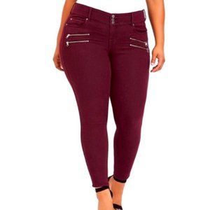 Torrid super soft high rise multi zip jeggings jeans / Burgundy size 22